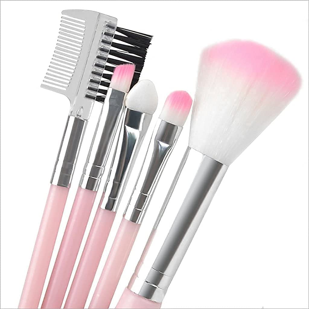 5-Piece Pink Makeup Brushes Set with Soft Bristles & Sponge - Perfect for Women & Girls Beauty Routine