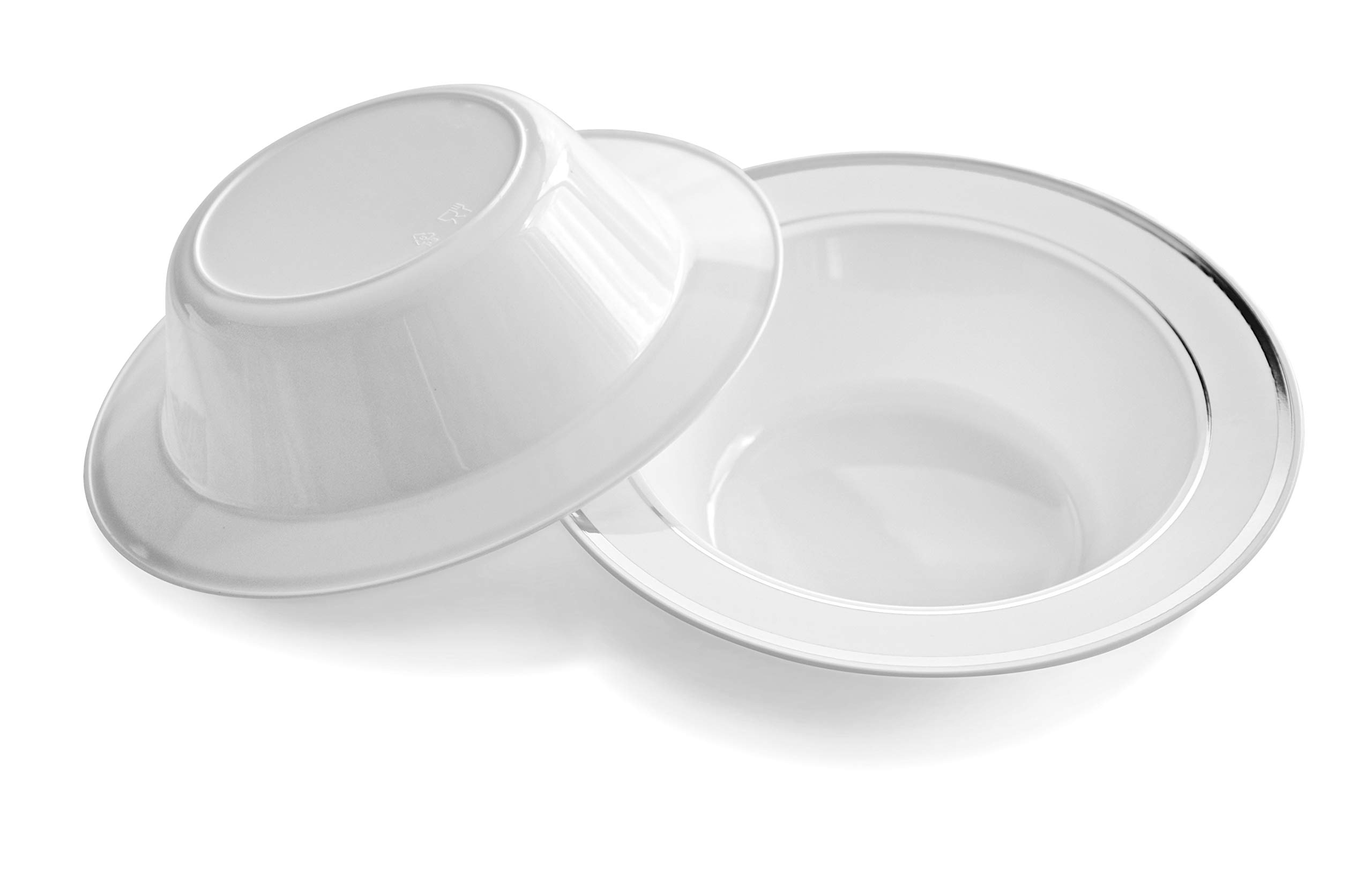 60-Piece Heavyweight Disposable Plastic Bowls Set - 6oz Dessert Bowls with Elegant White & Silver Rim for Weddings, Parties & Special Occasions | Perfect for Ice Cream, Salads & Party Snacks