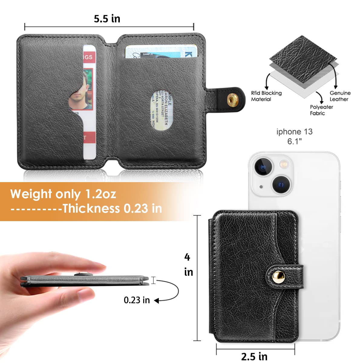 M-Plateau Phone Wallet Stick On - 3M Adhesive Slim Credit Card Holder for iPhone, Samsung & Most Smartphones (Black) | Perfect for Hands-Free Shopping, Travel & Everyday Convenience