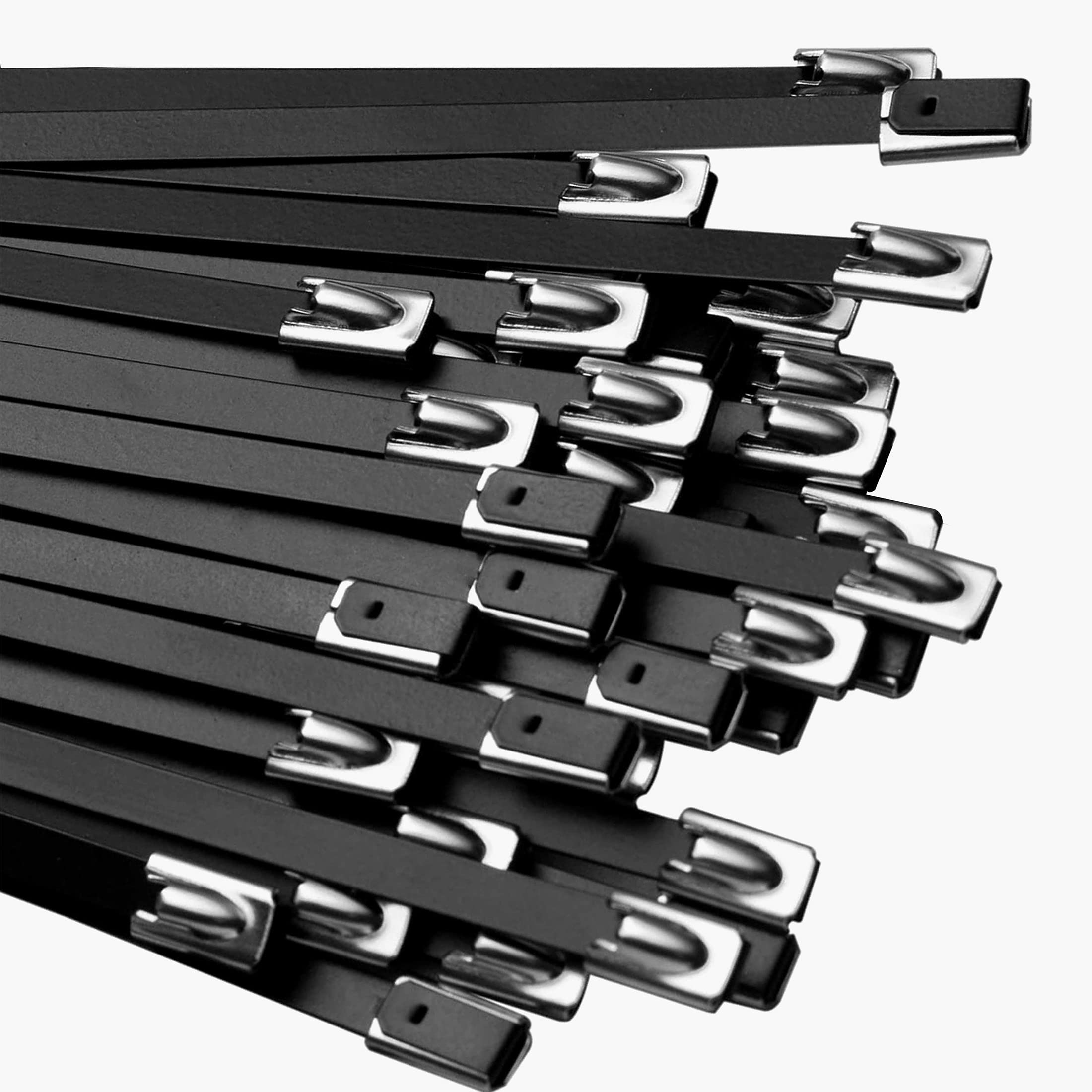 60 Inch Extra Long Heavy Duty Black Metal Zip Ties (20 Pack) - Premium Stainless Steel Epoxy Coated Self-Locking Cable Ties for Vehicles, Machinery, Outdoor Use - Secure Wiring, Bundling Cables & DIY Projects