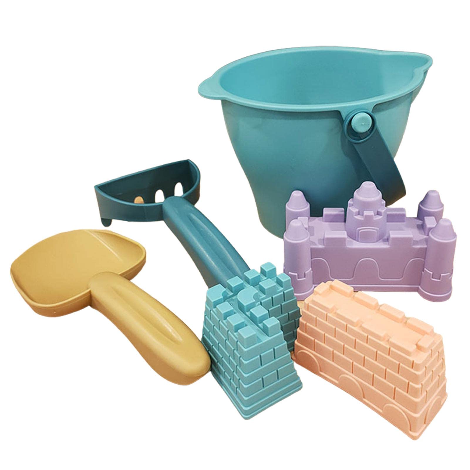 6-Piece Silicone Beach Toys Set for Toddlers - Sand Bucket, Castle Molds, Shovels & Rake Tool Kit - Durable Beach Sand Toys for Kids Outdoor Play, Summer Vacation & Beach Party Activities