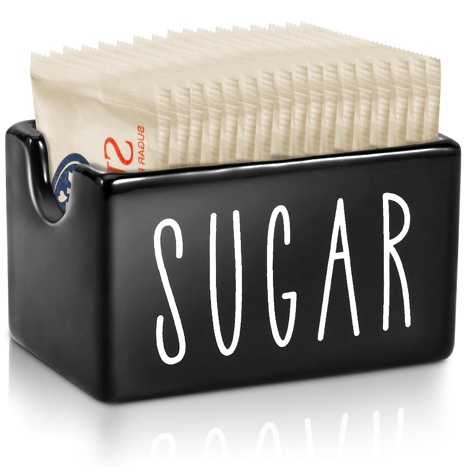 Ceramic Sugar Packet Holder - Coffee Bar Sugar Packets Caddy & Organizer for Table, Office, Hotel, Restaurant | Durable Sugar Packet Dispenser Container for Coffee Shops, Cafes, and Home Kitchens
