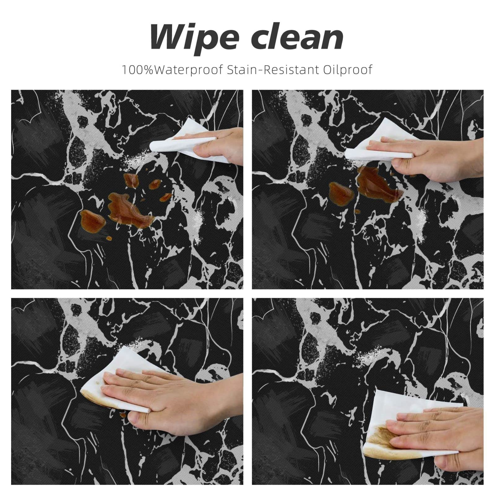 Fiokroo Black Marble Texture Elastic Edge Round Tablecloth - Washable & Reusable Table Cover for Kitchen, Dining, Party, Picnic (Small) - Perfect for Indoor and Outdoor Gatherings