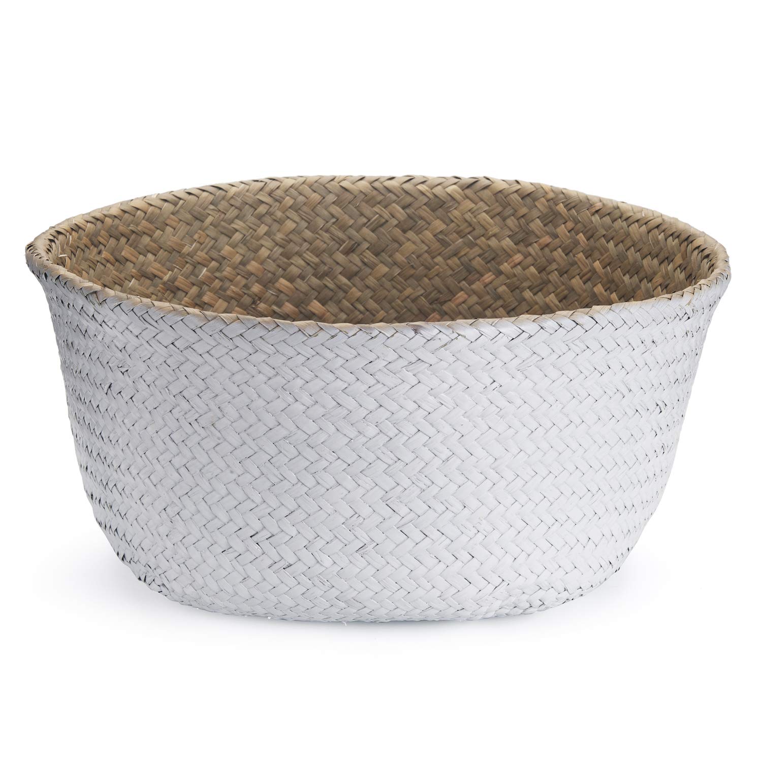 Natural Seagrass Woven Storage Basket with Handles - White XL (10.6