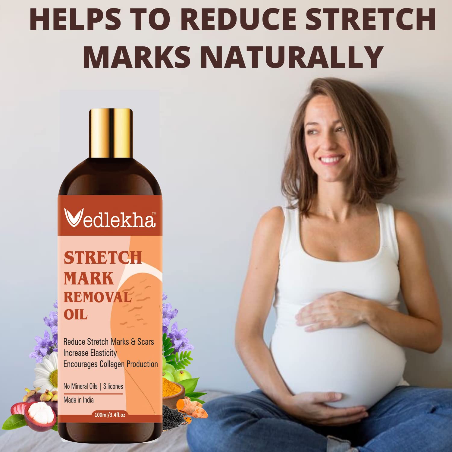 Vedlekha Pregnancy Stretch Mark Oil - 7-in-1 Natural Bio Oil for Belly & Skin Elasticity | Clinically Proven, Toxin-Free, Mineral Oil Free (100ml) | Perfect for Prenatal Care & Postpartum Skin Recovery