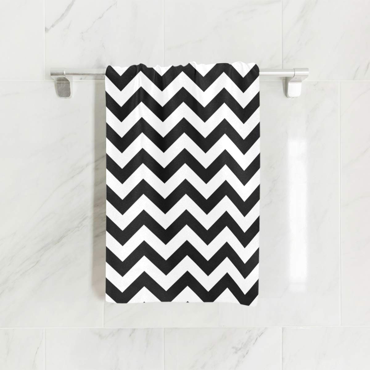ALAZA Microfiber Gym Towel - Fast Drying Sports & Fitness Towel, 15x30 Inch - Perfect for Workouts, Yoga, Swimming & Travel - Black White Chevron Design