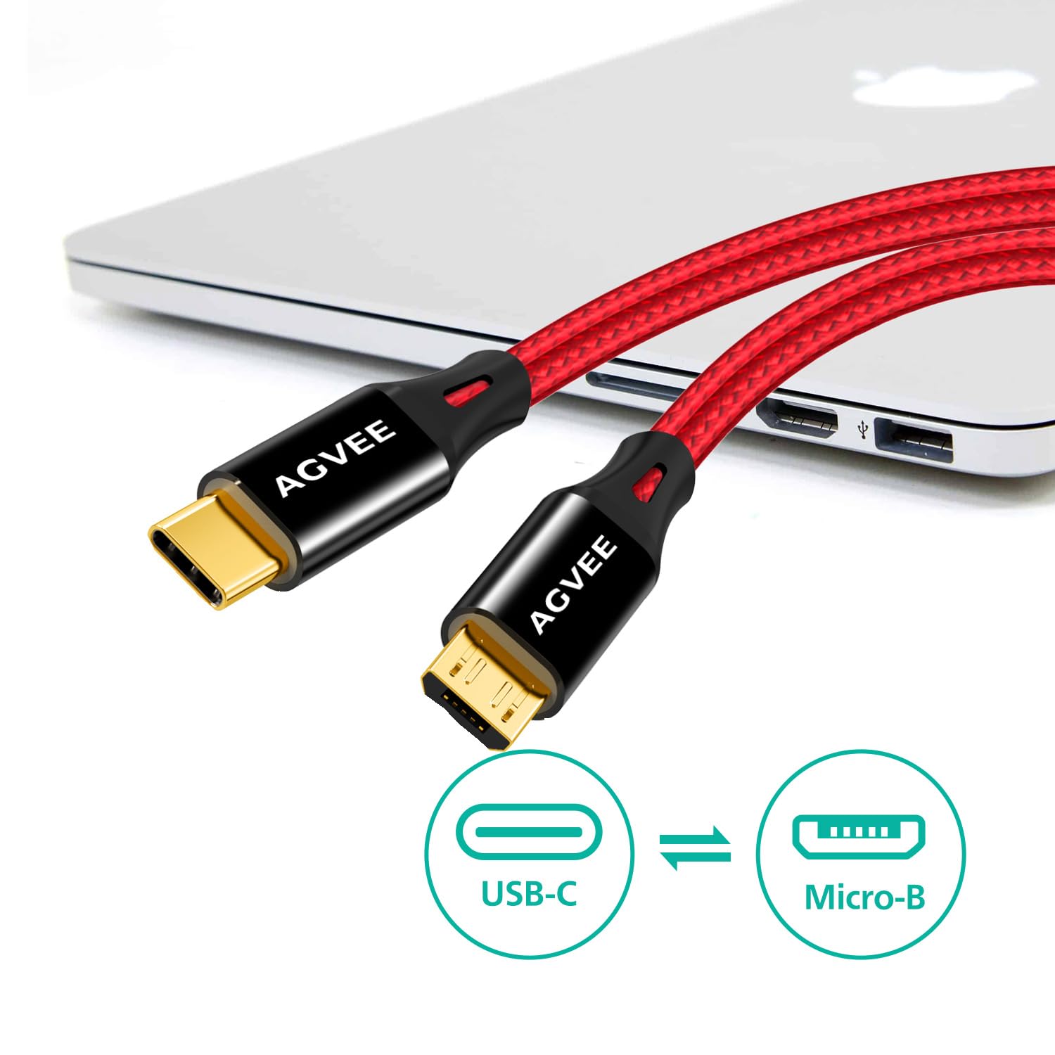 AGVEE 2 Pack 6.6ft USB-C to Micro USB Cable - Gold Plated Braided Charging Cord for Fast Charging & Data Sync - Compatible with PS4, Kindle, Android Phones & More - Durable Nylon for Home, Office & Travel Use (Red)