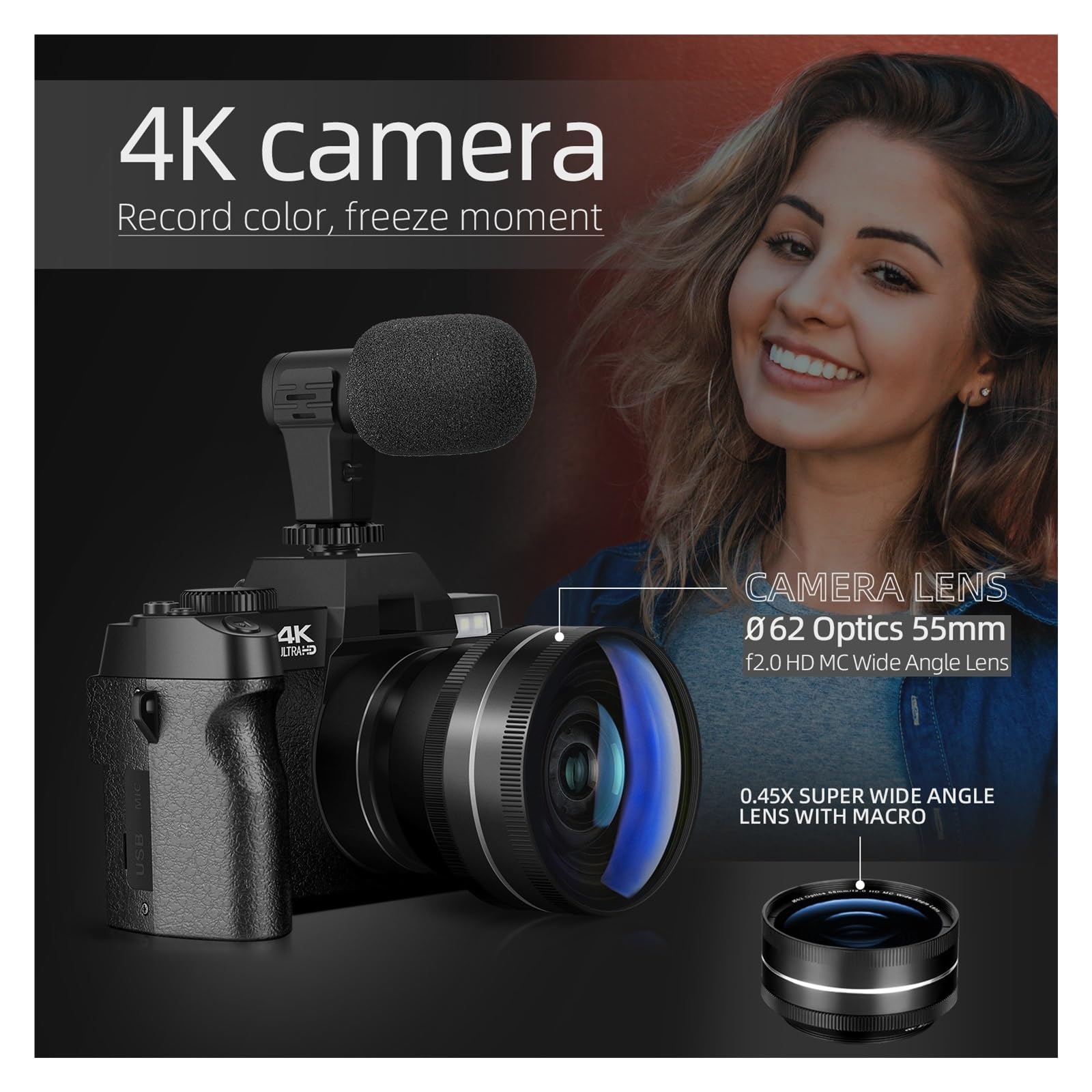 4K WiFi Digital Camera 48MP Vlog Camcorder with Flip Screen - Perfect for Travel & YouTube Videos