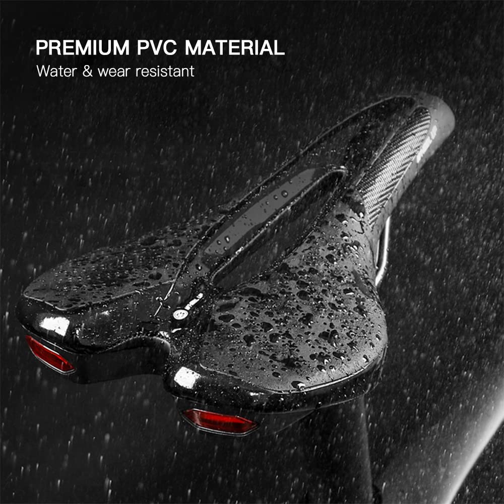 Lixada Comfortable Bike Saddle with USB Charging & Warning Taillight - Breathable Seat Cushion for Mountain & Road Bikes - Perfect for Commuting, Cycling & Outdoor Adventures