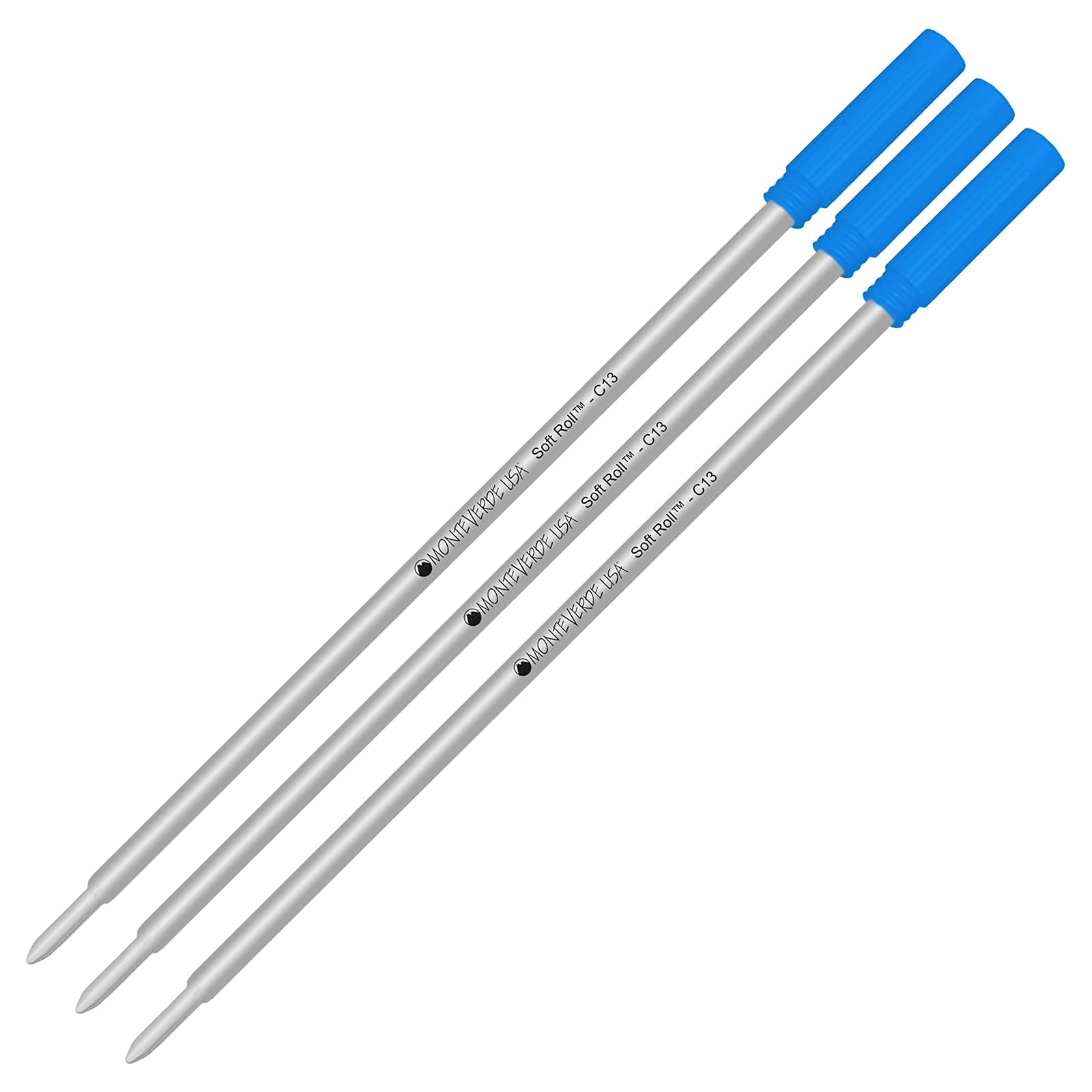 Monteverde Soft Roll Ballpoint C13 Ink Refill 3-Pack - Compatible with Cross Style Pens - Turquoise Medium Tip 0.7mm - Perfect for Office, School & Everyday Writing