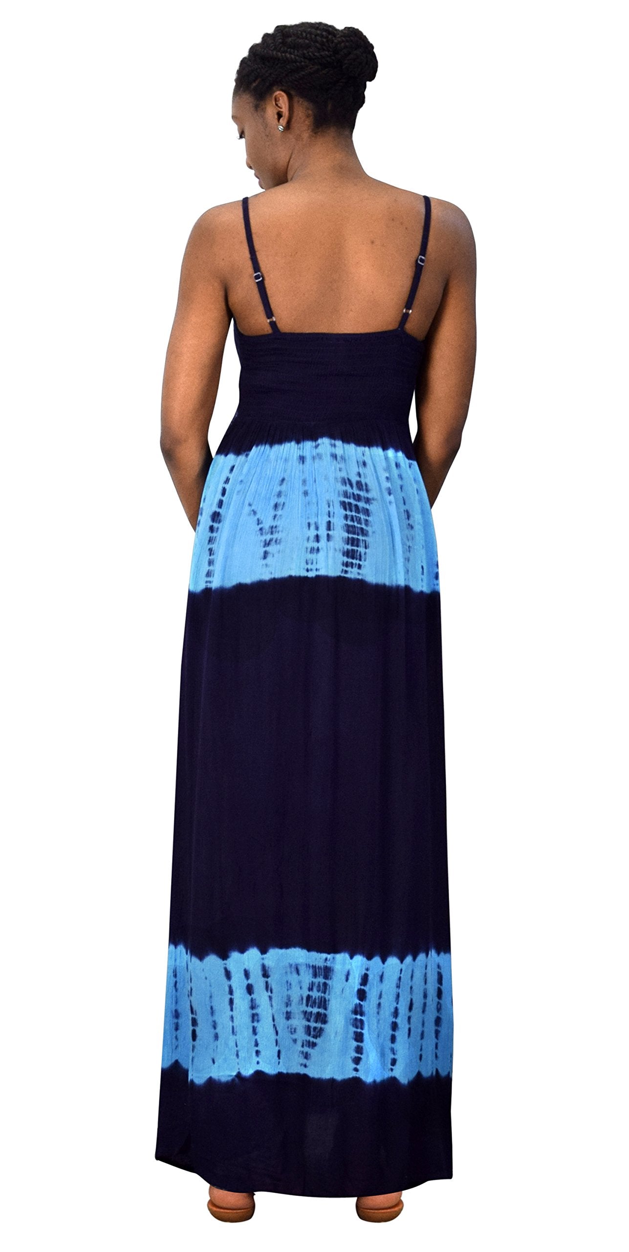 Women's Summer Fashion Spaghetti Strap Tie-Dye Crepe Maxi Dress - Boho Beach Coverup, Vacation Outfit, Party Wear