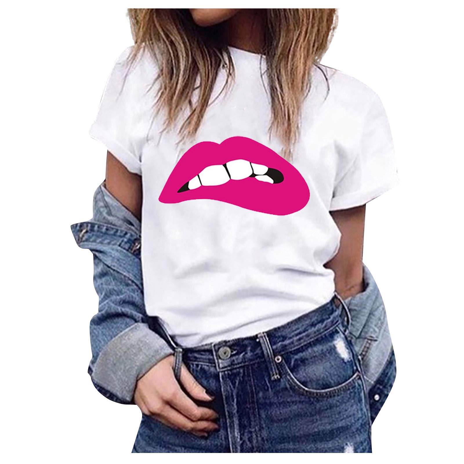 Women's Summer Cute Sports Top - Slim Fit Short Sleeve O-Neck Printed Casual Shirt for Women | Hide Tummy & Flattering Fit | Perfect for Gym, Yoga, Running & Everyday Wear