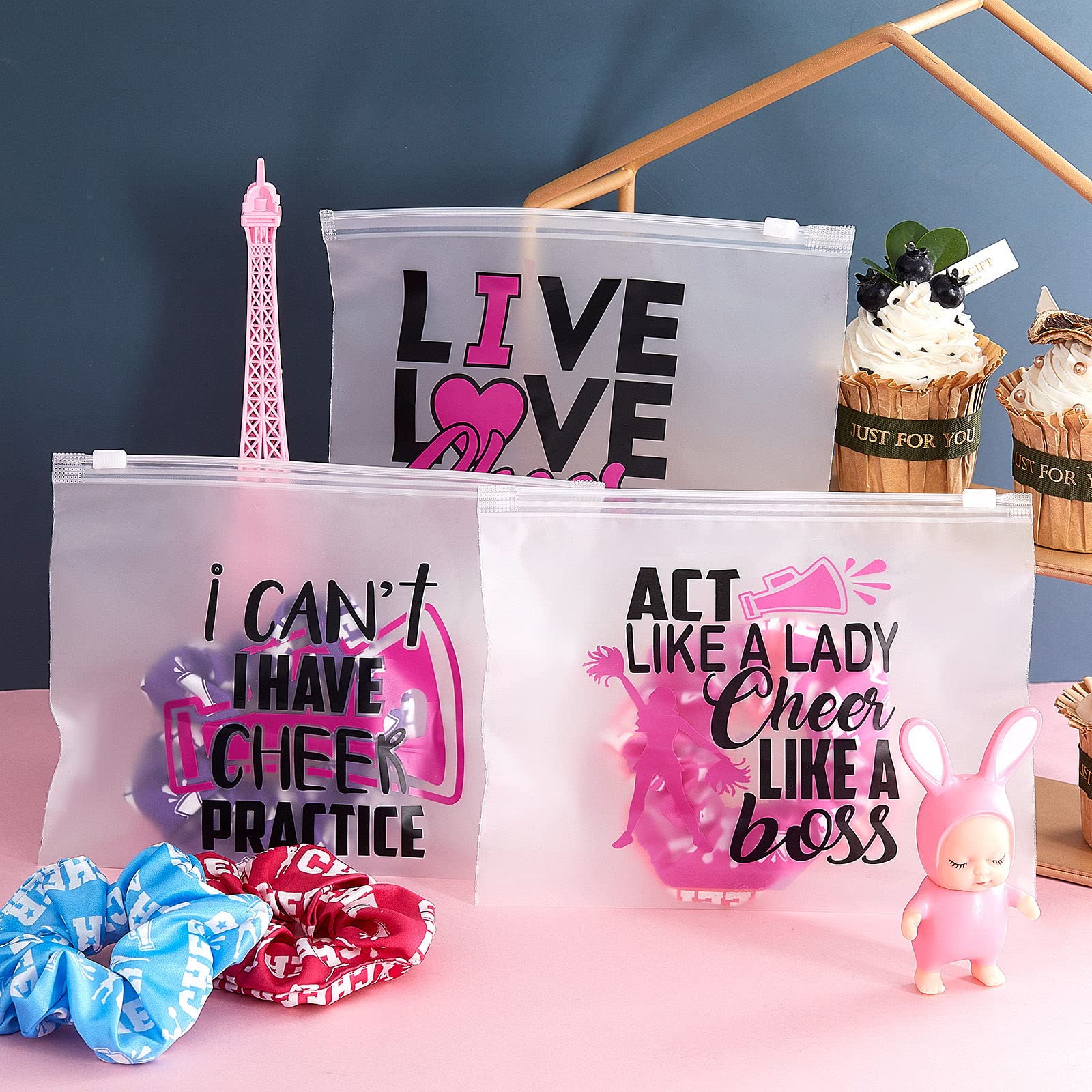 90-Piece Cheerleader Makeup Bag Set - 9 Stylish Designs for Team Gifts, Travel & Cosmetics | Perfect for Cheerleaders, Teen Girls & Women | White Cheer Bags for Sports Events, Parties & Travel Accessories