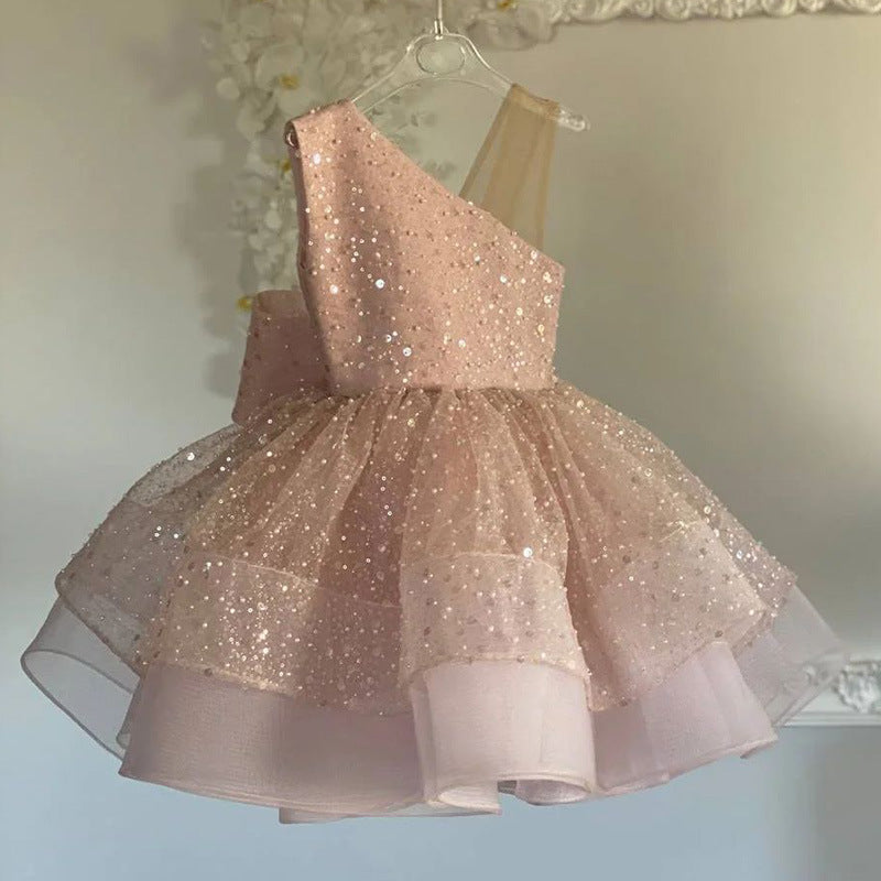 Sparkly Sequin Bowknot Dress for Girls - Sleeveless Puffy Princess Party Dress for Birthday, Pageant & Special Occasions