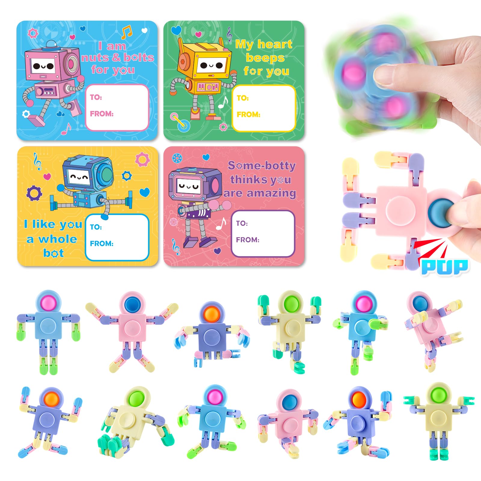 24 Pack SpringFlower Valentine's Day Cards for Kids with Fidget Sensory Spinner Toys - Classroom Gift Exchange, Party Favors & Prizes for Classmates (Perfect for Valentine's Parties, School Events & Kids' Gift Giving)