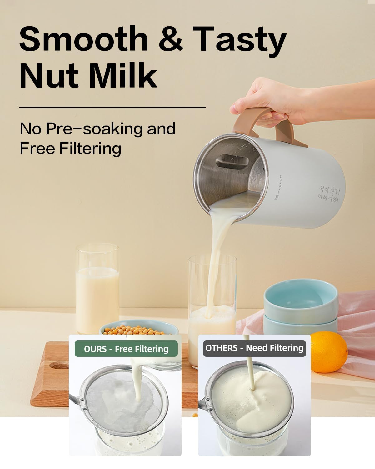 OK MOKKOM 20oz Automatic Nut Milk Maker - Homemade Almond, Oat, Coconut & Soy Milk Machine for Dairy-Free Beverages | Delay Start, Boil Water & Self-Clean | Perfect for Vegan, Keto & Healthy Lifestyles (White)