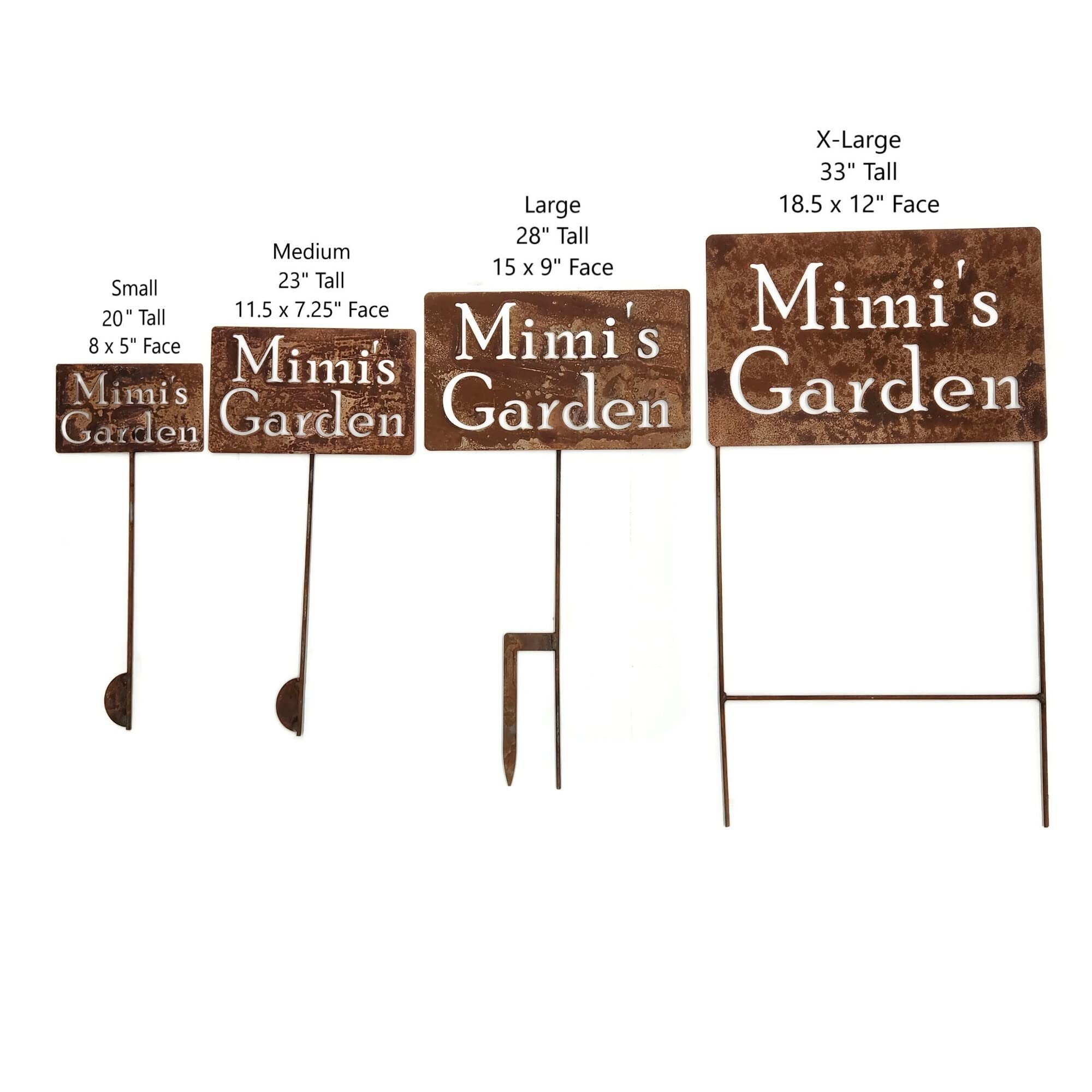 Personalized Family Name Metal Garden Stake - 20 to 33 Inches Tall (Mimi's Garden, Large 28