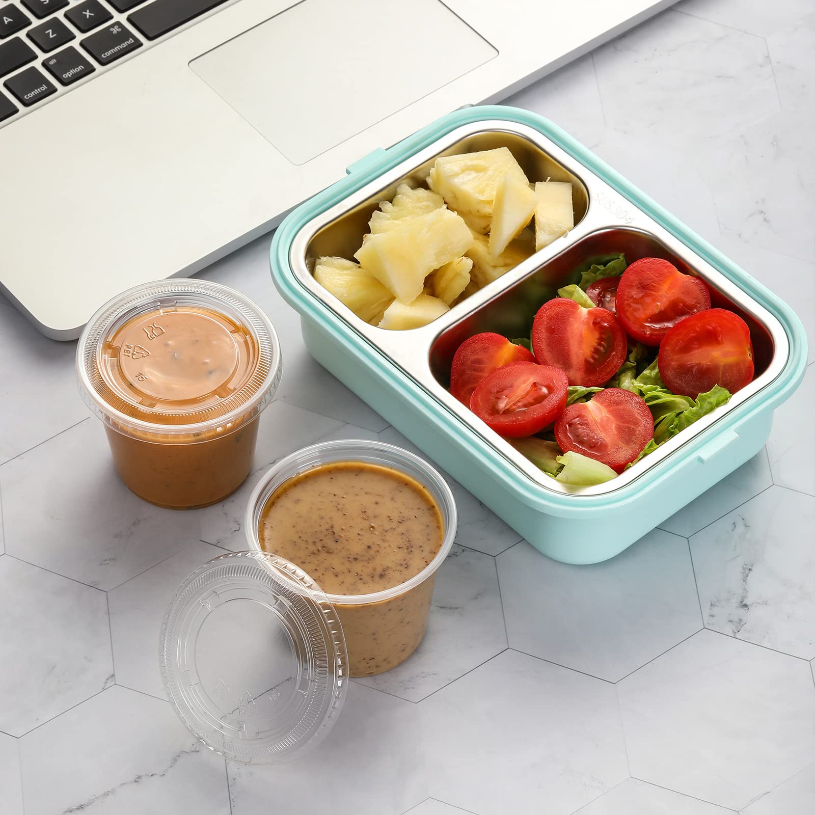 240 Sets 5.5 oz Airtight Portion Cups with Lids - Stackable Souffle Cups for Salad Dressing, Sauces, Condiments | Perfect for Meal Prep, Party Snacks, Picnics & Travel Food Storage