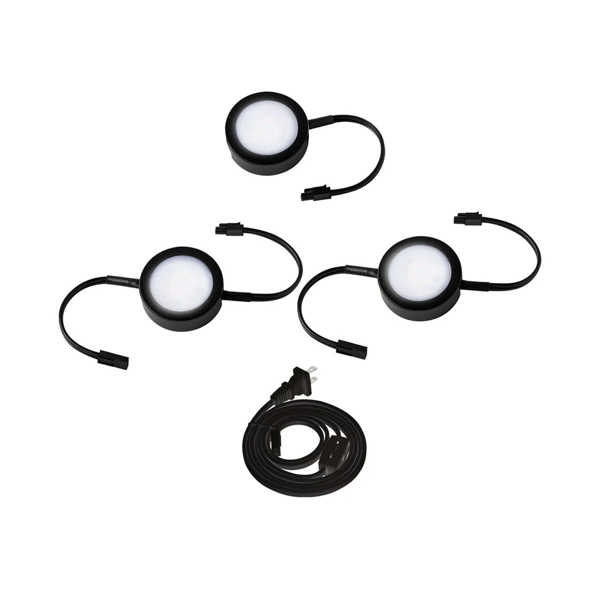 120V LED Puck Light Kit with Power Cord - 3 CCT Selectable (3000K/4000K/5000K) - Black Under Cabinet Lighting for Kitchen, Closet & Shelf