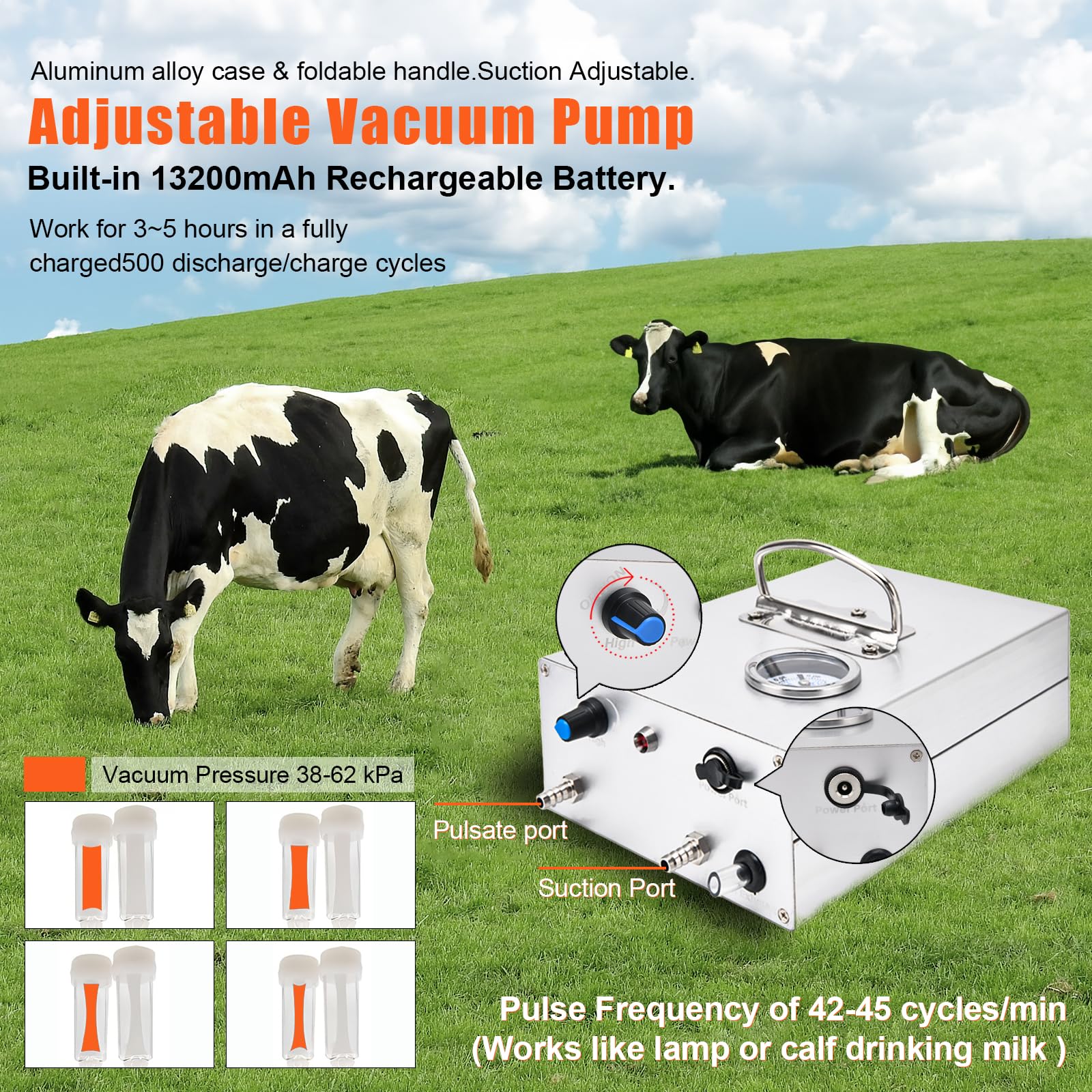 Portable Goat Milking Machine 6L - Stainless Steel Pulsating Vacuum Pump for Cows & Goats - Adjustable Speed & Auto Stop Valve - Easy Cleaning 304 Bucket | Ideal for Small Farms, Homesteads & Dairy Production