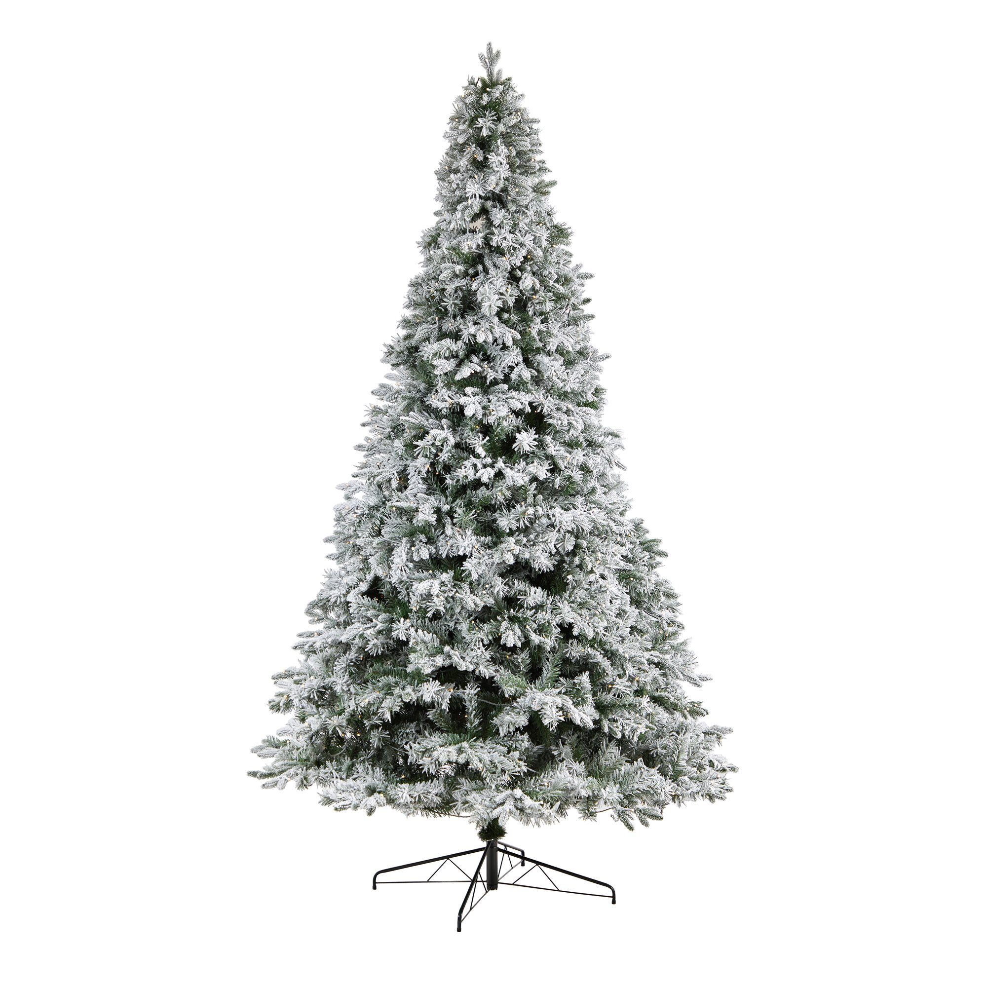 10' Flocked Vermont Mixed Pine Christmas Tree with 800 LED Lights & 2200 Bendable Branches - Perfect for Living Room, Office, and Holiday Decorations