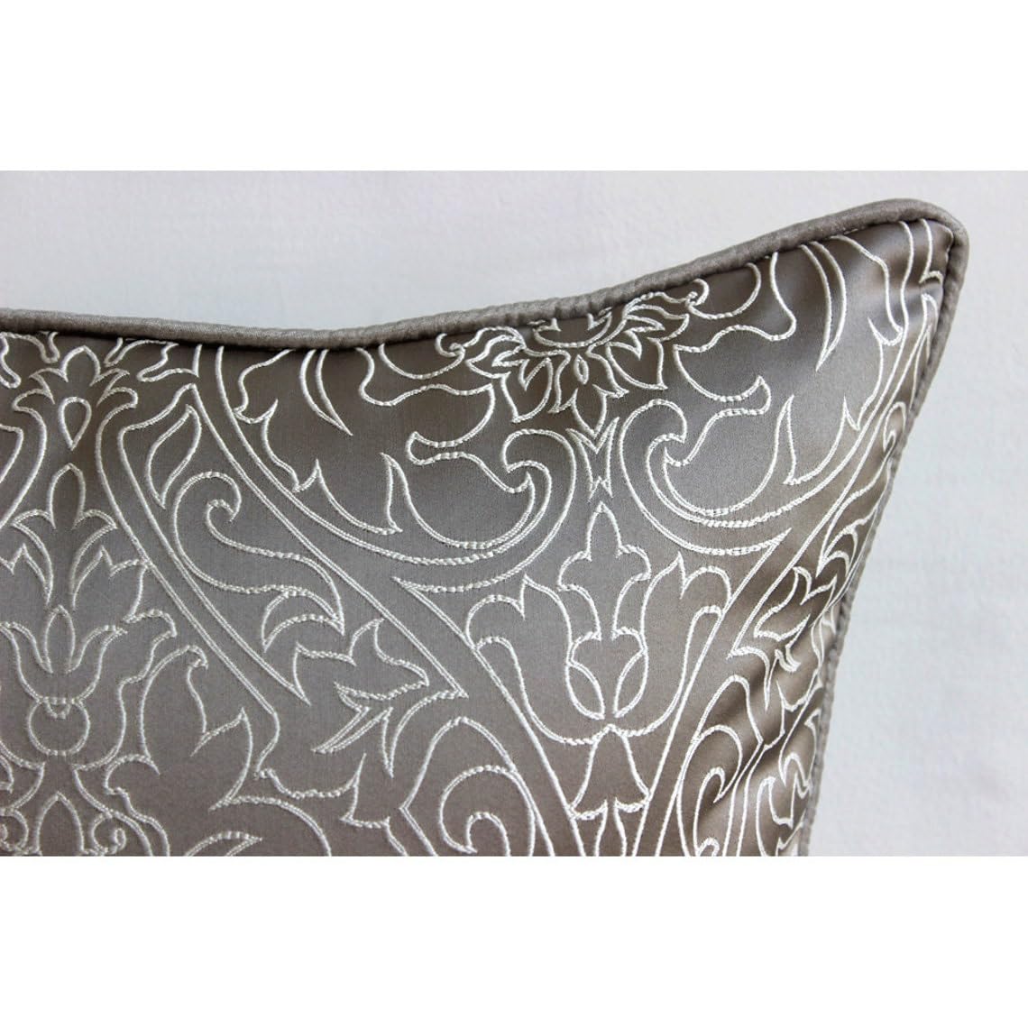 HomeCentric 14x14 Inch (35x35 cm) Gray & Silver Embroidered Damask Throw Pillow Cover - Floral Contemporary Square Silk Pillowcase for Sofa, Bed, Couch Decor