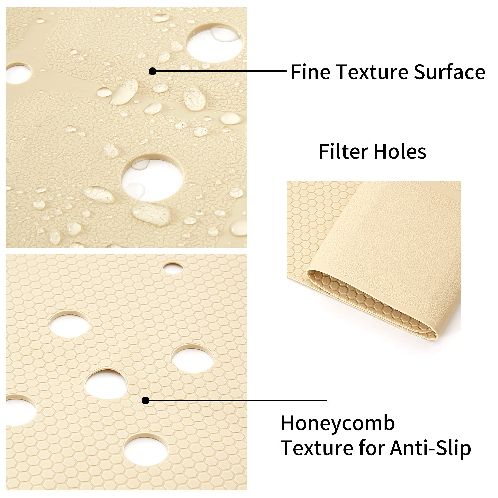 Non-Slip Silicone Shower Mat for Textured Surfaces - Foldable Square Bath Mat for Reglazed Tubs & Textured Shower Floors (Beige, 21x21) | Perfect for Bathroom Safety & Comfort