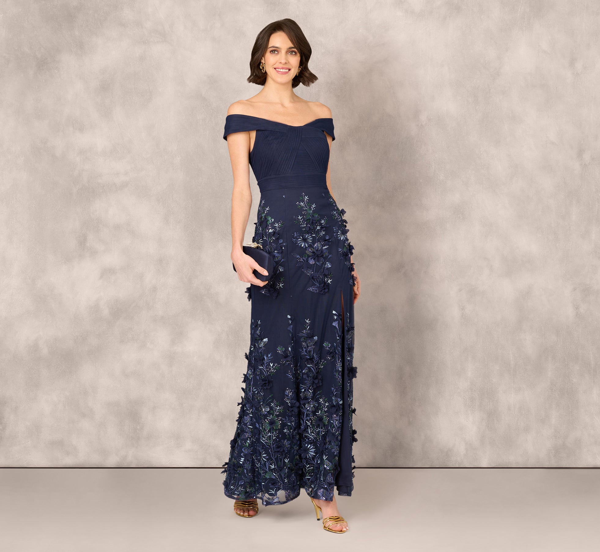 **Elegant Navy Blue Off Shoulder Sequin Embroidery Mermaid Gown – Perfect for Prom, Evening Parties & Special Occasions**