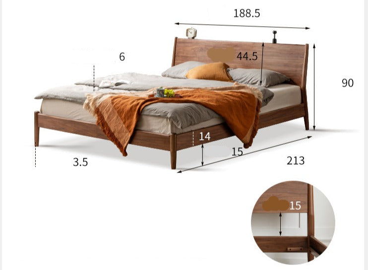 Solid Black Walnut Wood Bed Frame - Queen Size, Natural Wood Grain, Sturdy Platform Bed - Perfect for Modern, Farmhouse & Rustic Bedroom Decor