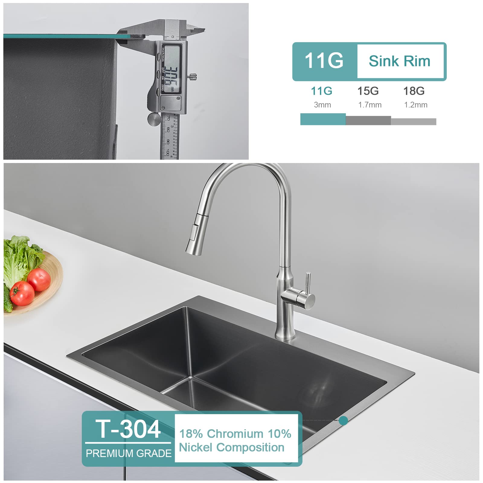 28 Inch Drop-in Black Stainless Steel Kitchen Sink Single Bowl - 9 Inch Deep Top-Mount Handmade Overmount Sink with Basket Strainer - Perfect for Modern Kitchens, Restaurants & RV Remodels