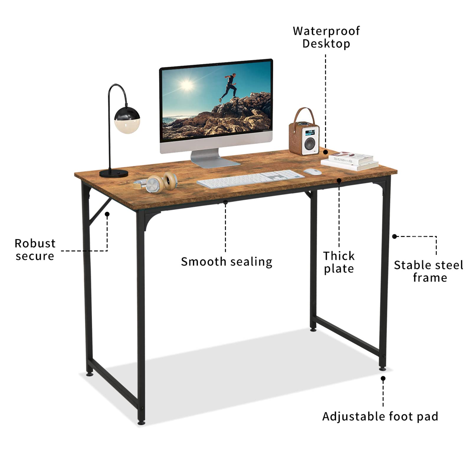 39 Inch Small Computer Desk - Modern Simple Style Gaming & Study Desk for Home Office, Space Saving, Easy to Assemble, Brown - Perfect for Workstations, Online Classes & Small Spaces