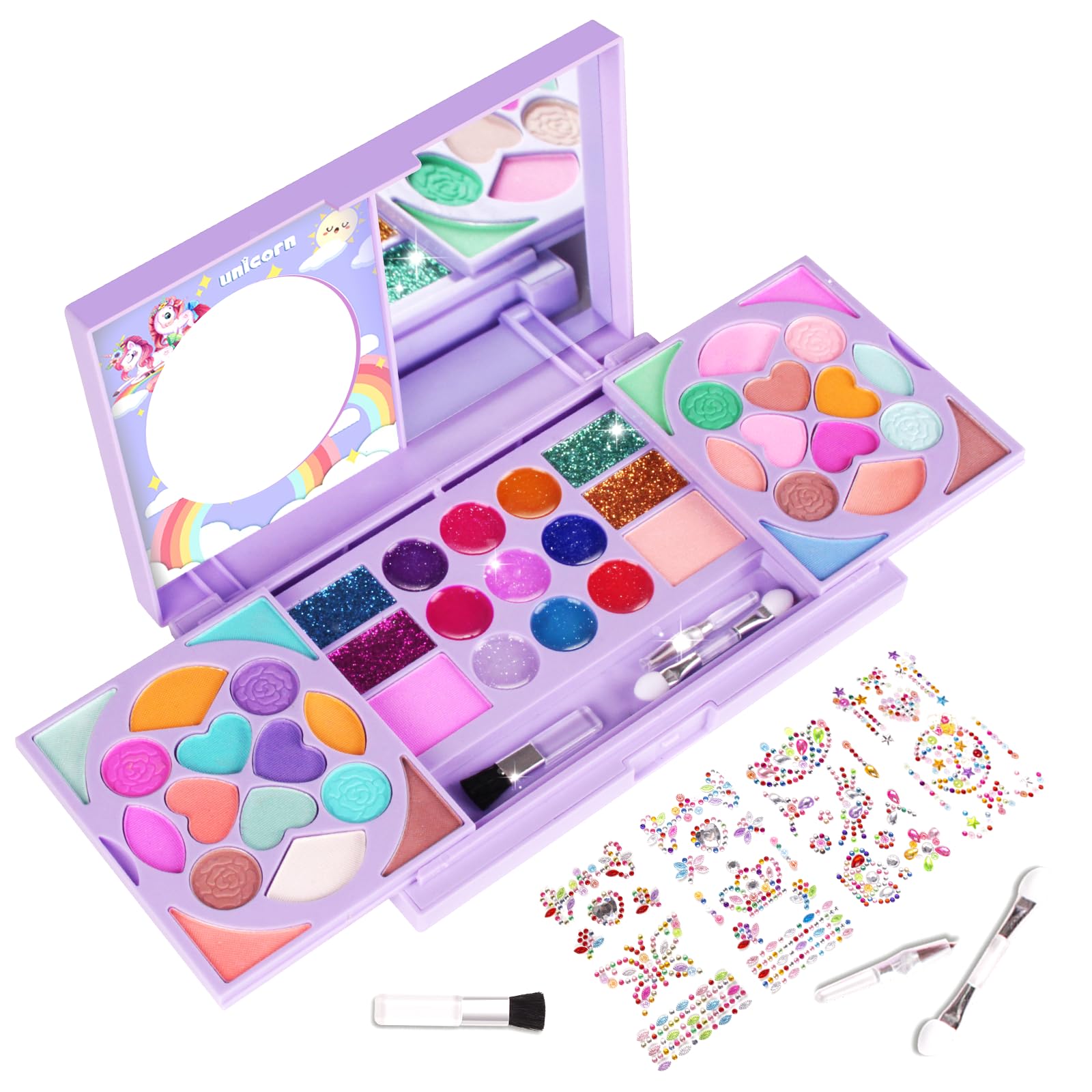KIDCHEER Washable Kids Makeup Kit for Girls Ages 3-10 - Non-Toxic Pretend Play Cosmetic Set with Real Makeup Tools | Perfect Birthday Gift for Girls & Fun Dress-Up Playtime