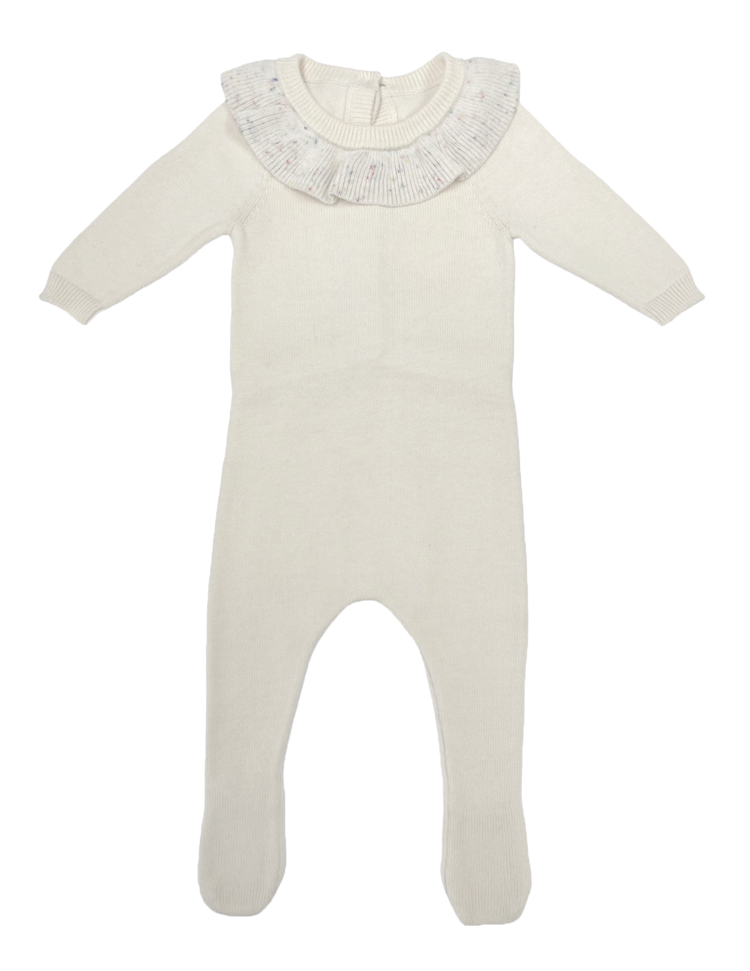 Noovel Flecked Collar Ivory Footie & Beanie Set - Soft Baby Outfit for Newborns, Infants - Perfect for Photo Shoots, Gifts, and Special Occasions