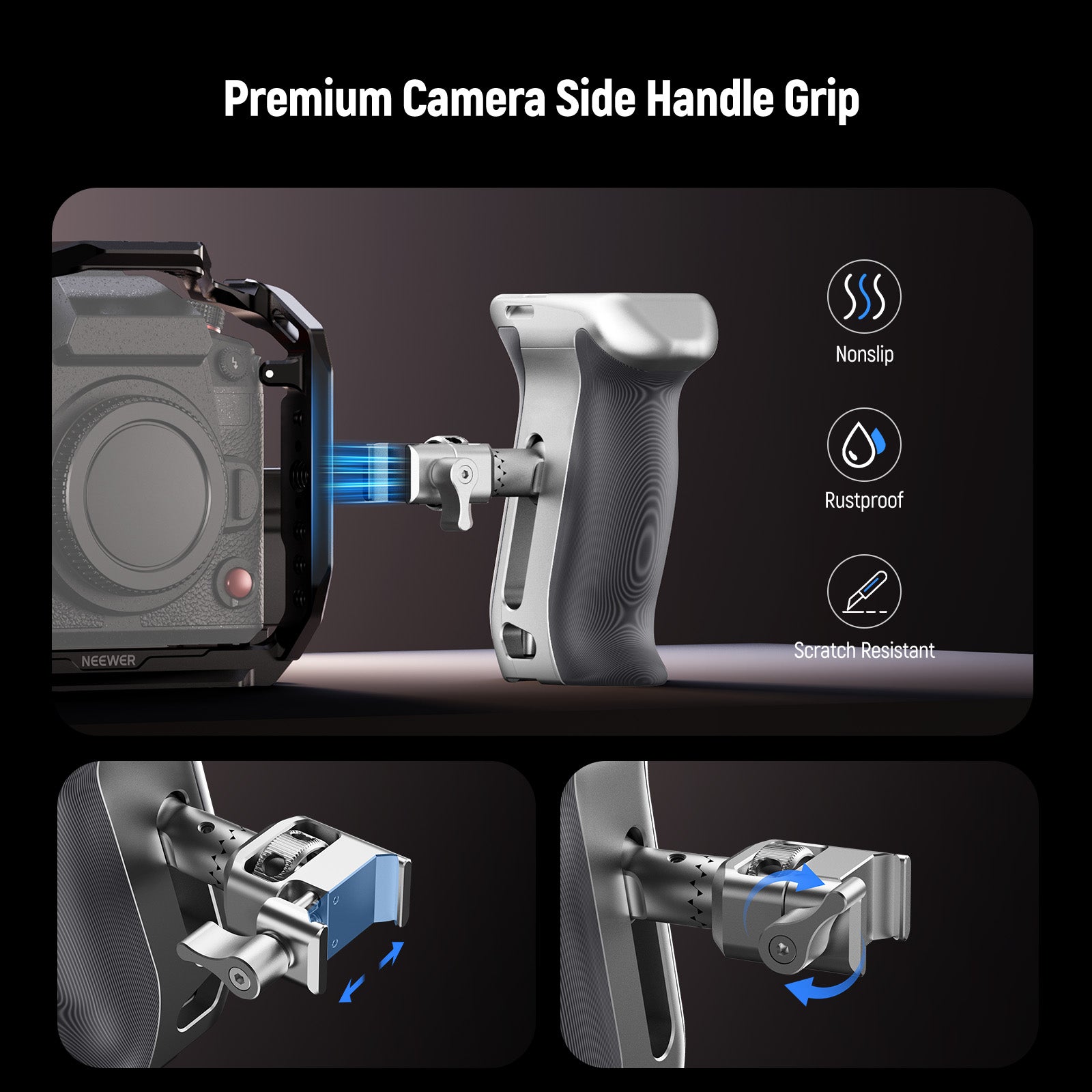 NEEWER CA130 Quick Release Side Handle with NATO Clamp & Micarta Grip - Compatible with DSLR Cameras, Video Camcorders - Perfect for Vlogging, Filmmaking, and Photography Accessories