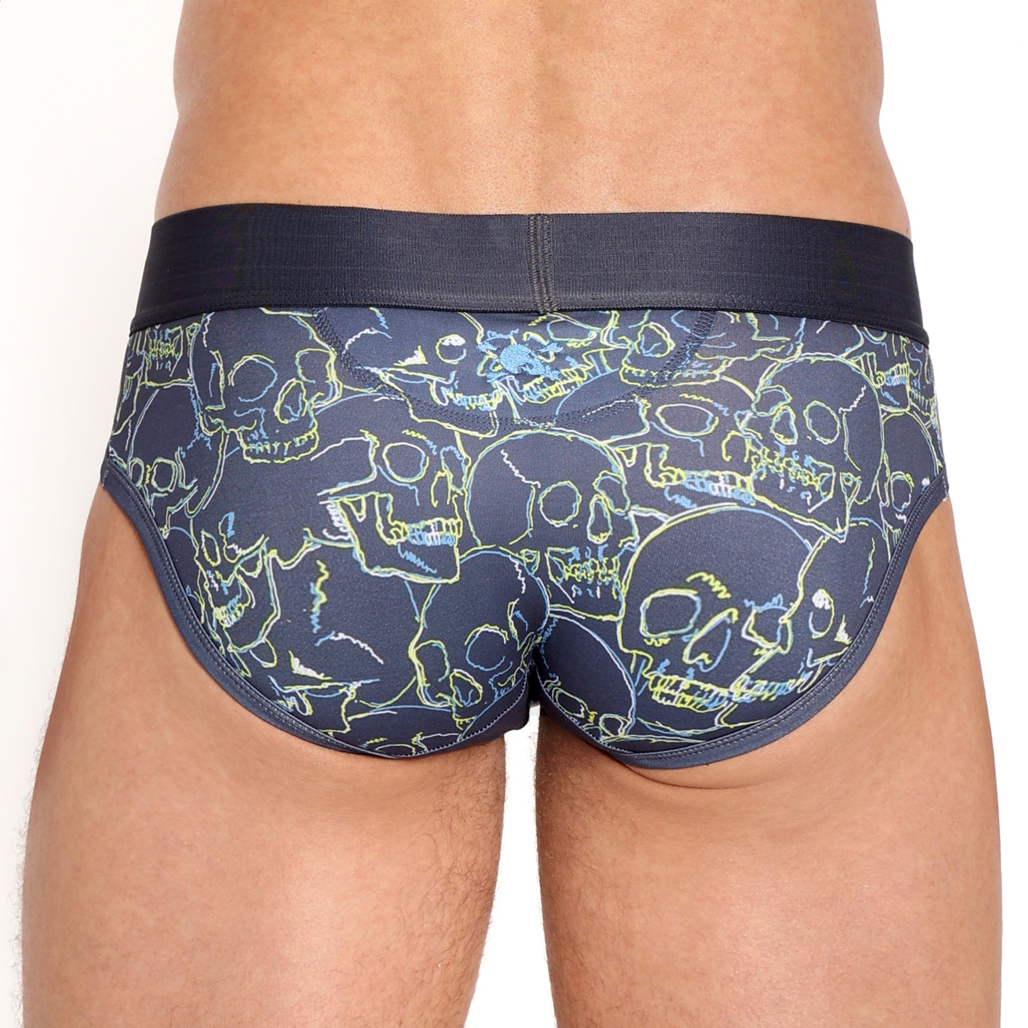 Outline Tossed Skulls Briefs - Trendy Men's Underwear with Edgy Skull Print | Perfect for Casual Wear, Halloween Costumes & Rocker Style Outfits
