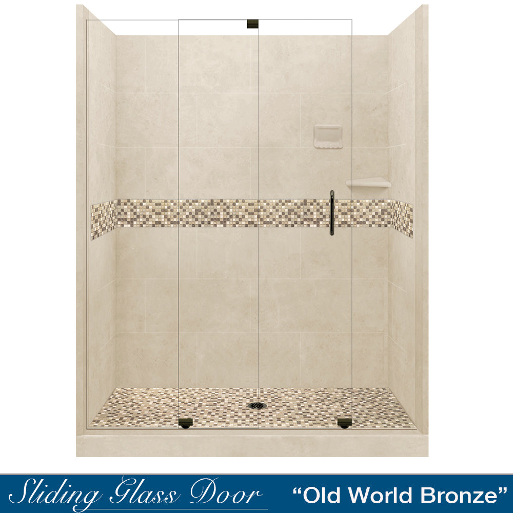 60 Alcove Desert Sand Sistine Stone & Roma Mosaic DIY Shower Remodel Kit - Waterproof Peel and Stick Tile Backsplash for Bathroom, Kitchen, Laundry Room, and Basement Renovation
