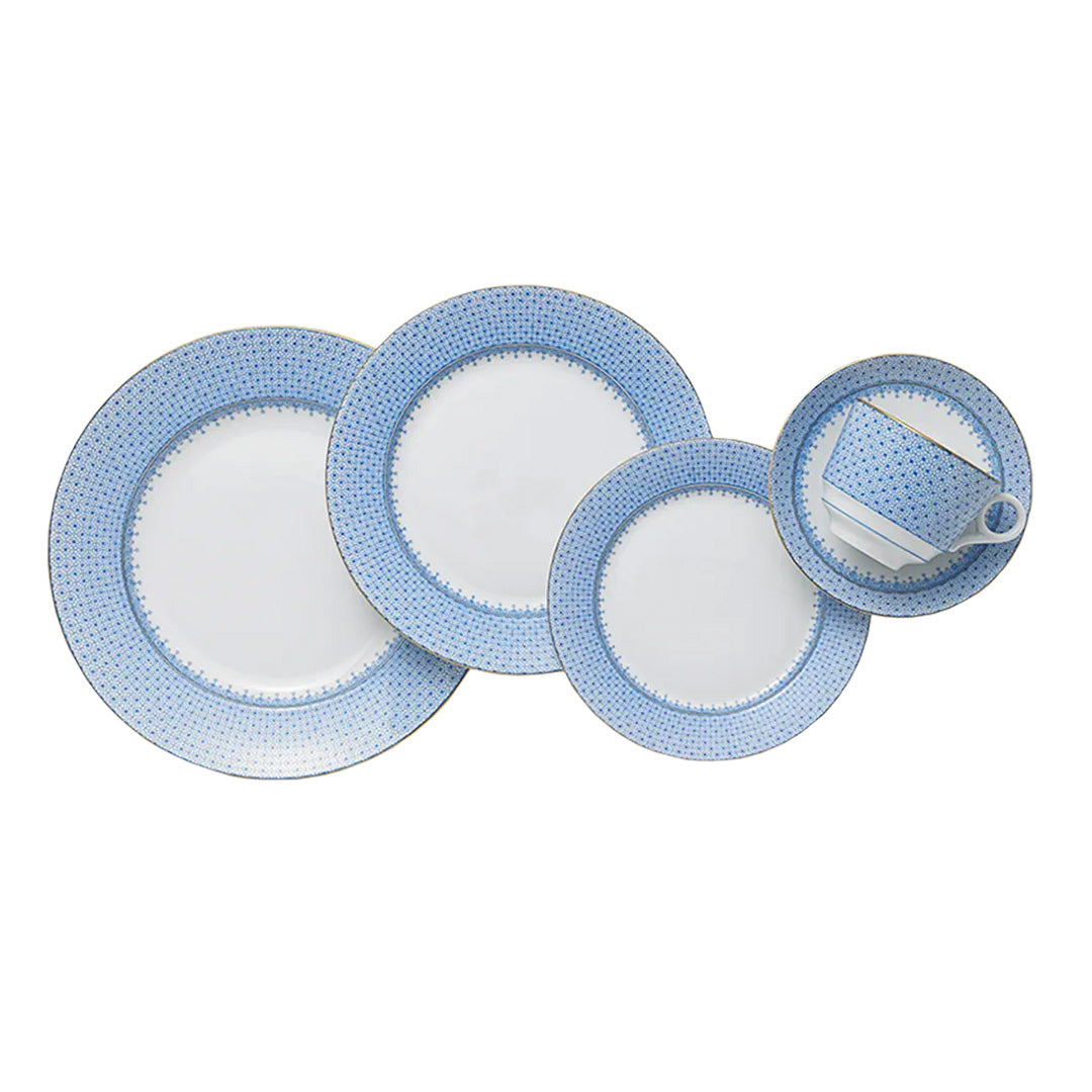 Cornflower Blue Lace 5-Piece Place Setting - Elegant Dinnerware Set for Formal Dining, Weddings & Special Occasions
