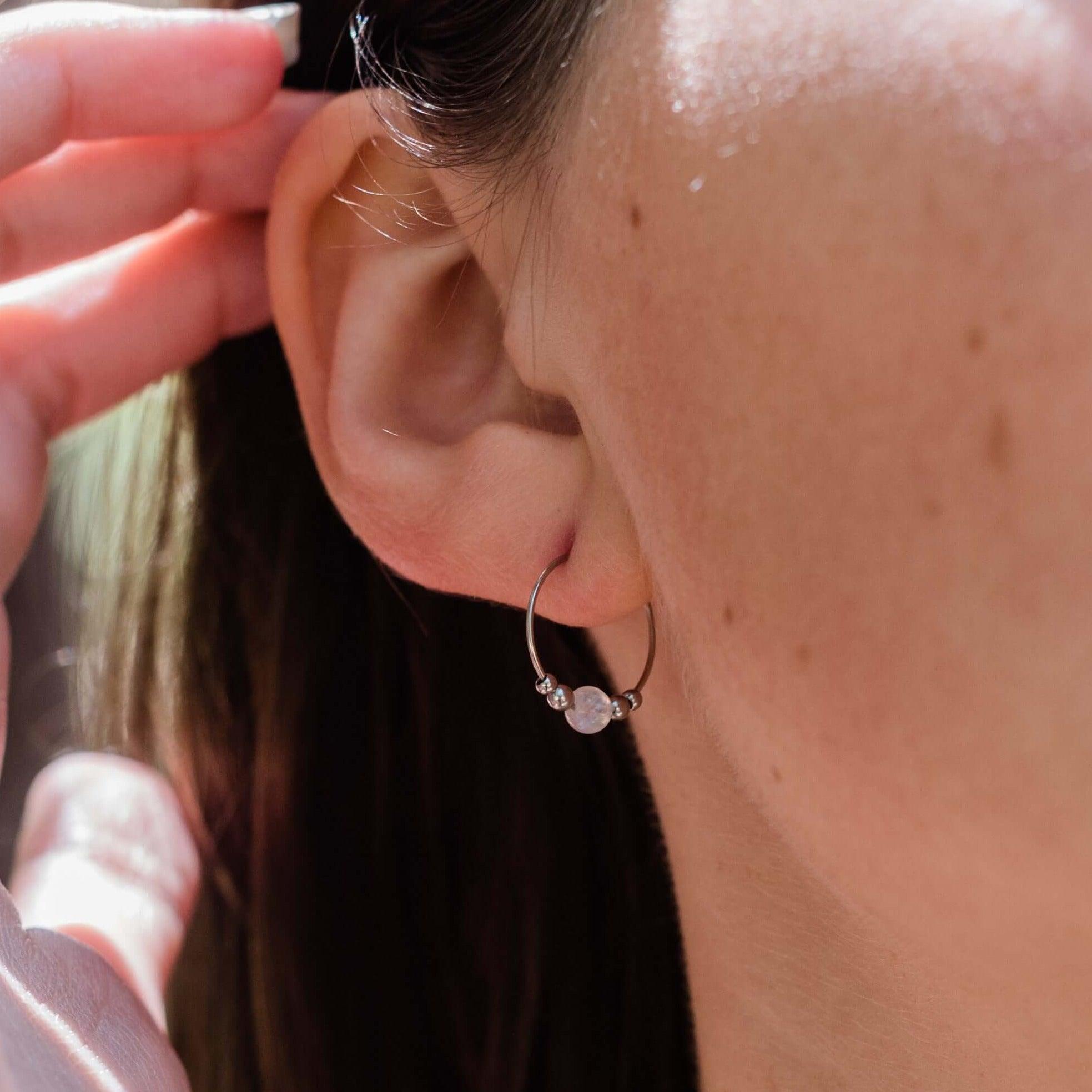 Rainbow Moonstone Beaded Hoop Earrings - Dainty & Elegant Jewelry for Women, Perfect for Everyday Wear, Parties & Special Occasions