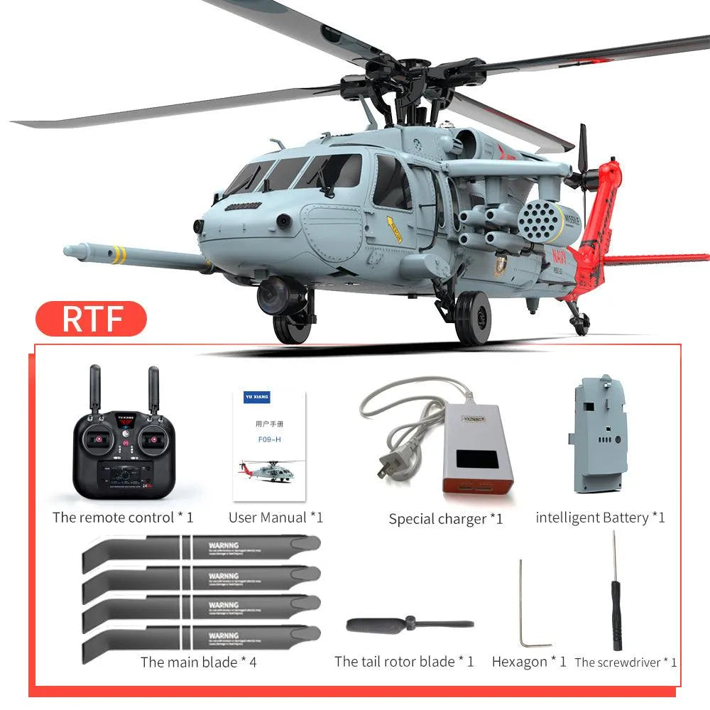 Yuxiang F09 Black Hawk 1/47 Scale RC Helicopter - 2.4G 8CH Remote Control, 6-Axis Gyro, GPS, 5.8G FPV Transmission - Perfect for Outdoor Flying, Aerial Photography & RC Hobbyists