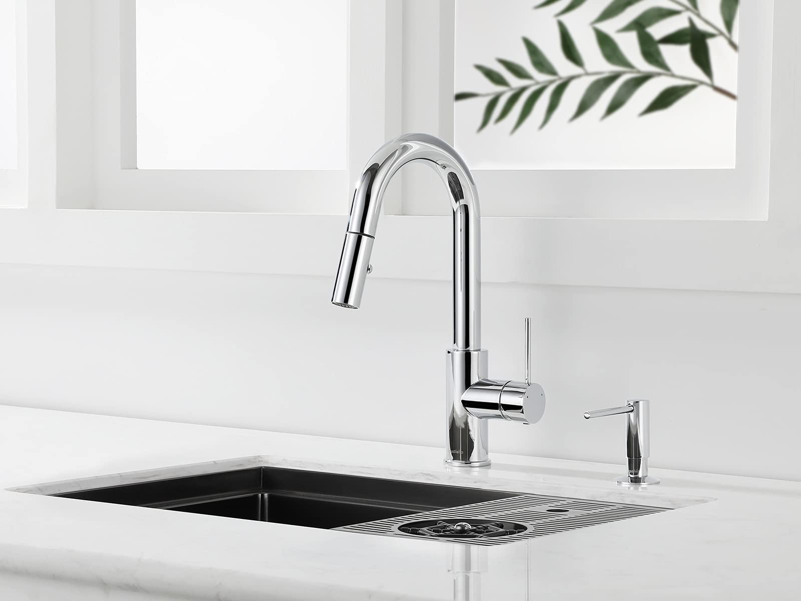 AS59CH Chrome Pull Down Bar Faucet & ASF026CH Chrome Built-in Soap Dispenser Set - Premium Kitchen Sink Combo for Modern Homes