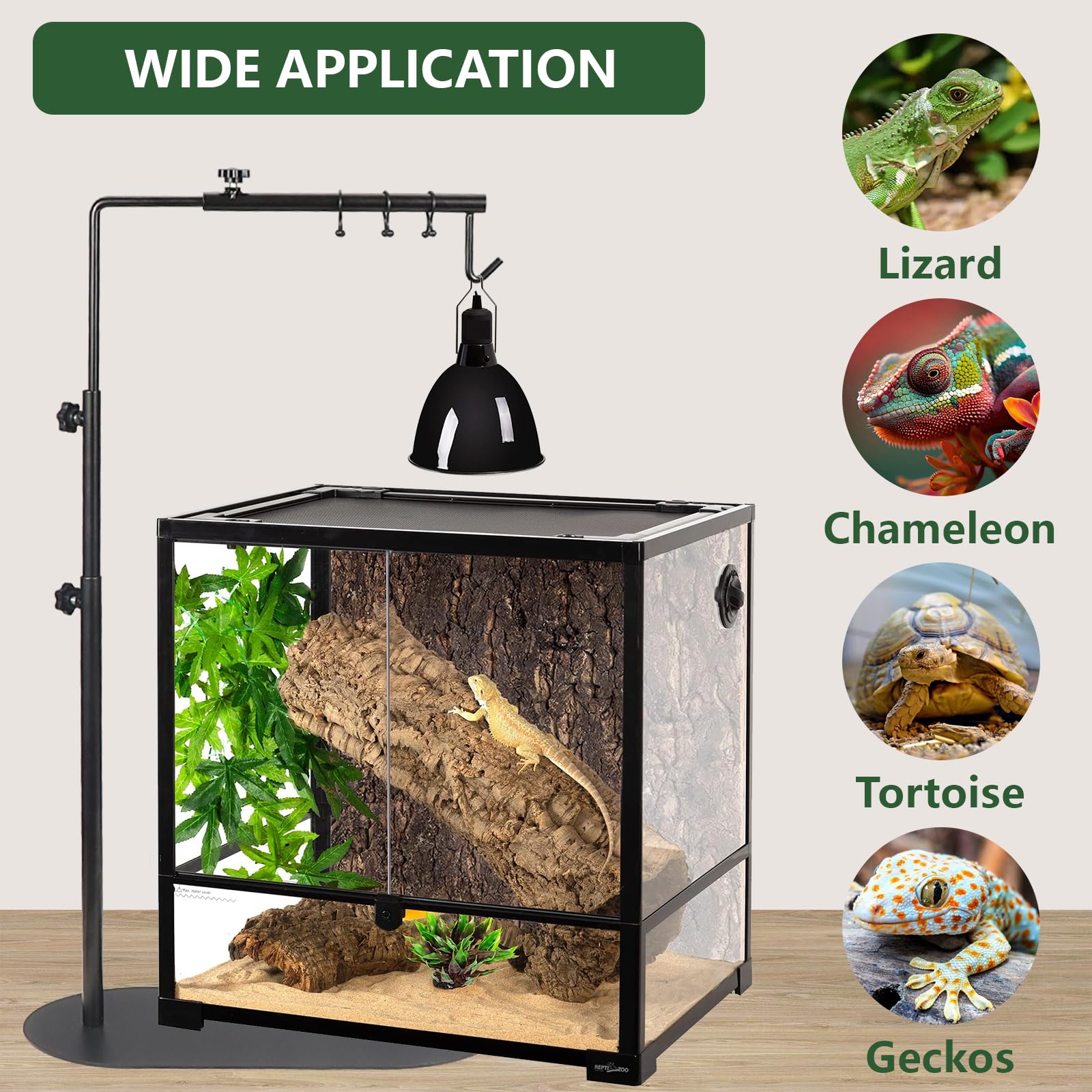 Adjustable Reptile Heat Lamp Stand Holder for Terrarium & Aquarium - Durable Light Fixture for Reptile Glass Enclosures - Perfect for Bearded Dragons, Turtles & Snakes Habitat Heating