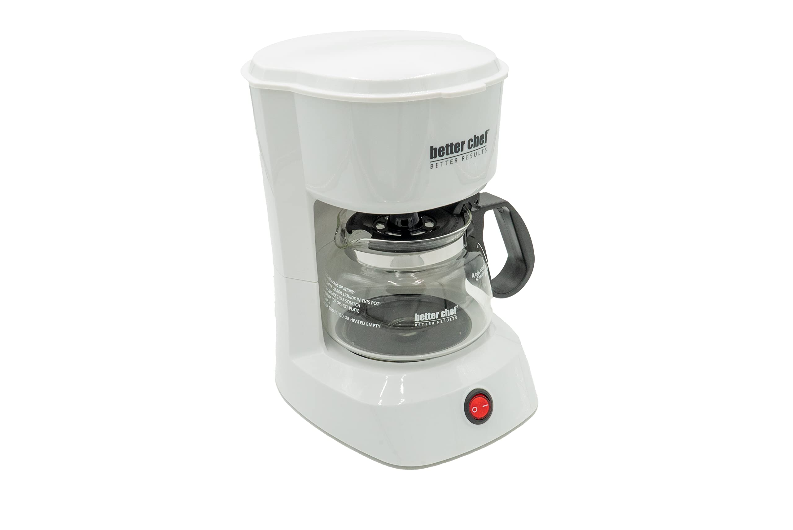 Better Chef 4-Cup Basic Coffee Maker with Pause-N-Serve Feature, Carafe Warmer & Reservoir Window - White | Perfect for Home, Office or Small Kitchens | Fast Brewing & Easy to Use