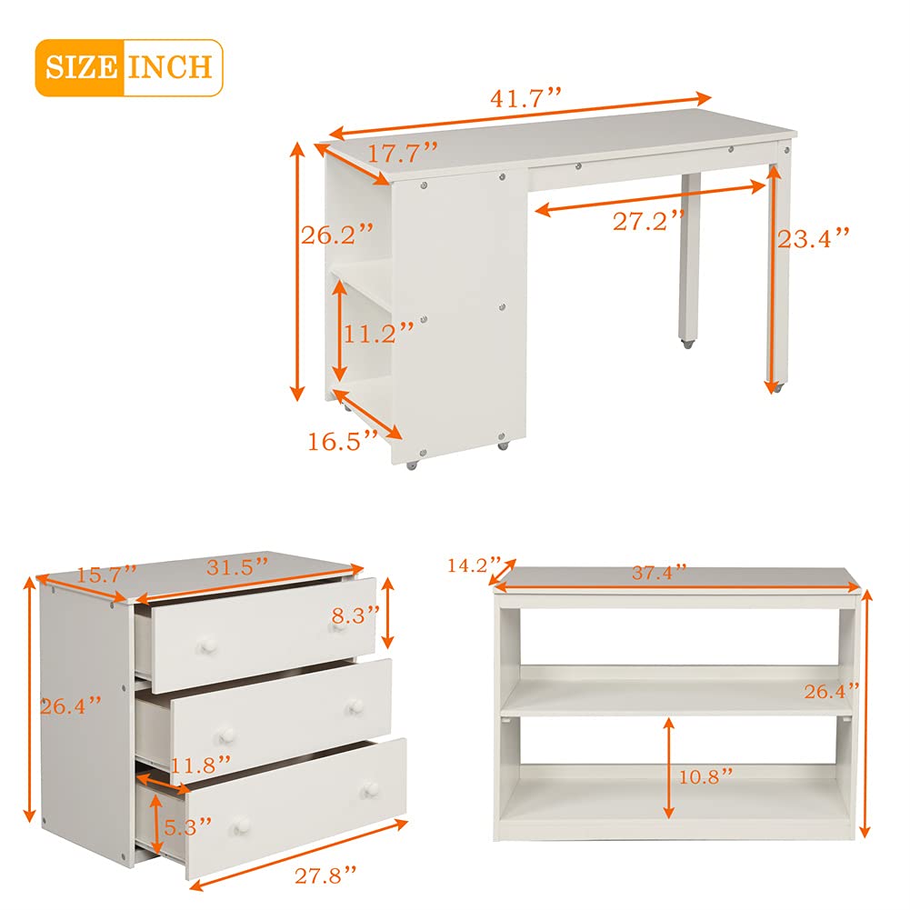 **Twin Size Wood Loft Bed Frame with Cabinet & Rolling Desk - Low Study Loft Bed, Easy Assembly (White) - Perfect for Small Spaces, Dorm Rooms & Kids' Bedrooms**