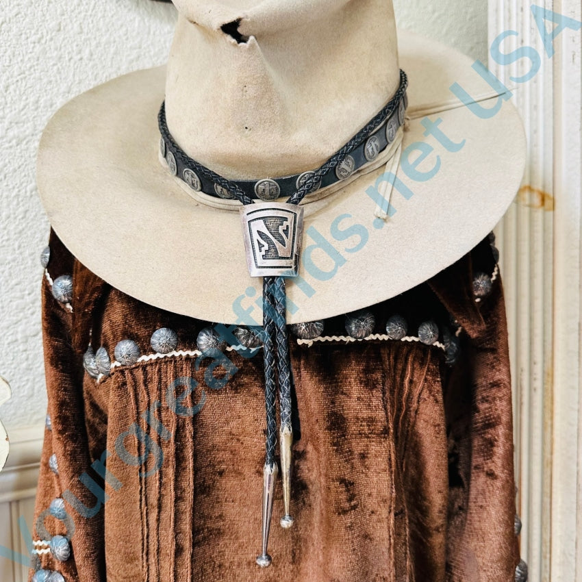 Vintage Hopi Sterling Silver Leather Bolo Tie by Bernard Dawahoya - Handcrafted Native American Jewelry for Men - Perfect for Western Wear, Cowboy Outfits & Special Occasions