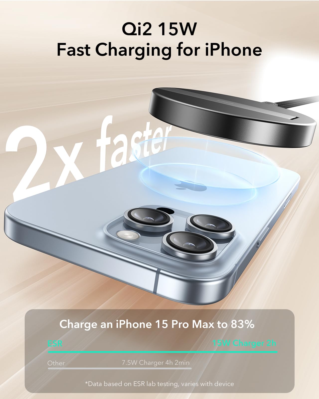 ESR HaloLock Qi2 15W MagSafe Wireless Charging Stand - Fast Magnetic Charger for iPhone 16/15/14/13/12 Series & AirPods 4/Pro - Includes Type-C Cable - Perfect for Home, Office & Nightstand Charging - Black
