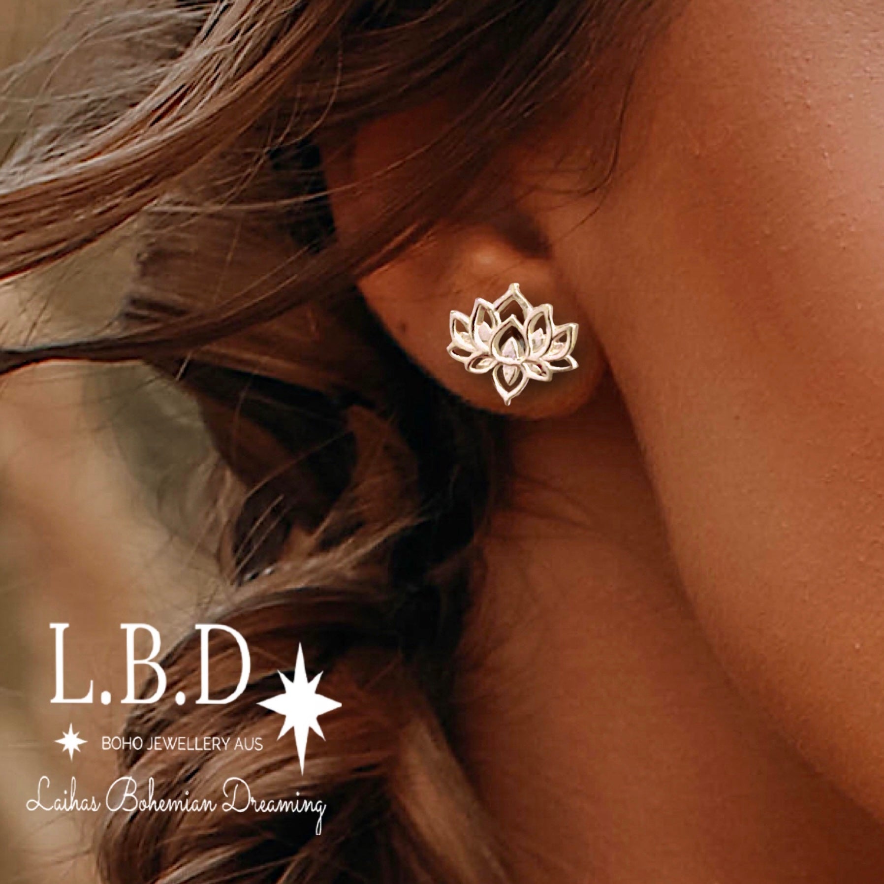 LAIHAS Boho Chic Lotus Flower Stud Earrings - Sterling Silver Hypoallergenic for Women - Perfect for Yoga, Meditation & Boho Fashion