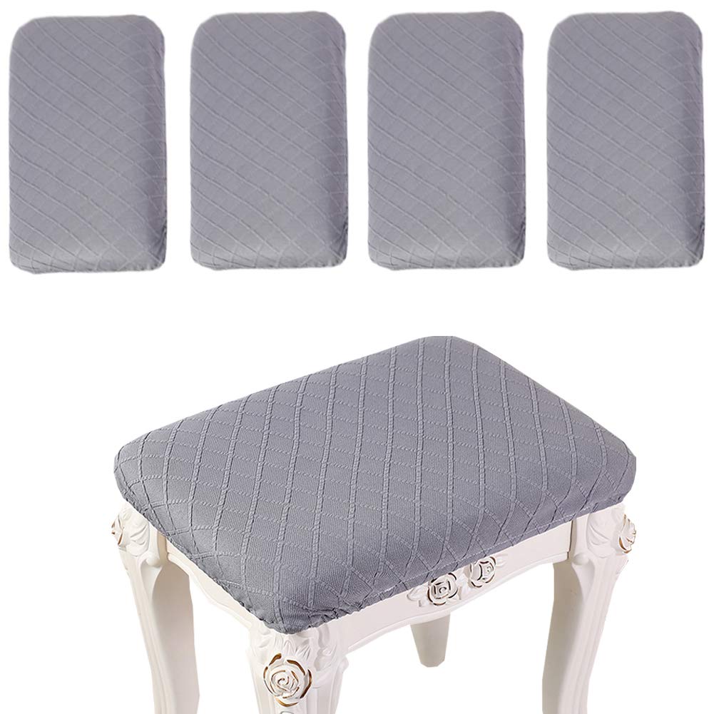 ANWUCHEN 4-Pack Stretchable Rectangle Bar Stool Covers - Elastic Jacquard Slipcovers for Wooden/Metal Stools, Vanity Chairs & Counter Seats (Gray) - Perfect for Home Bars, Kitchen Islands & Salon Makeup Stations