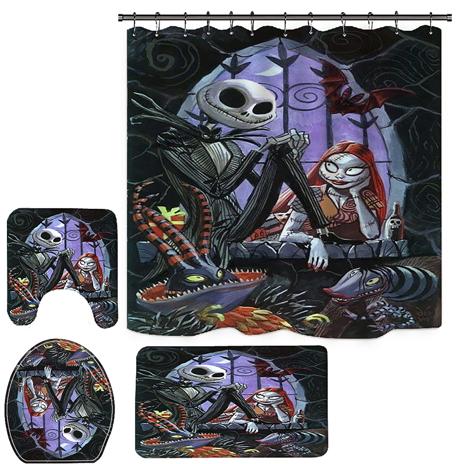 NEWSUYAA Halloween Shower Curtain Set - Waterproof Bathtub Curtain with 12 Hooks & Non-Slip Bath Mats, Spooky Bathroom Decor for Halloween Party, Haunted House Theme, and Seasonal Home Decoration