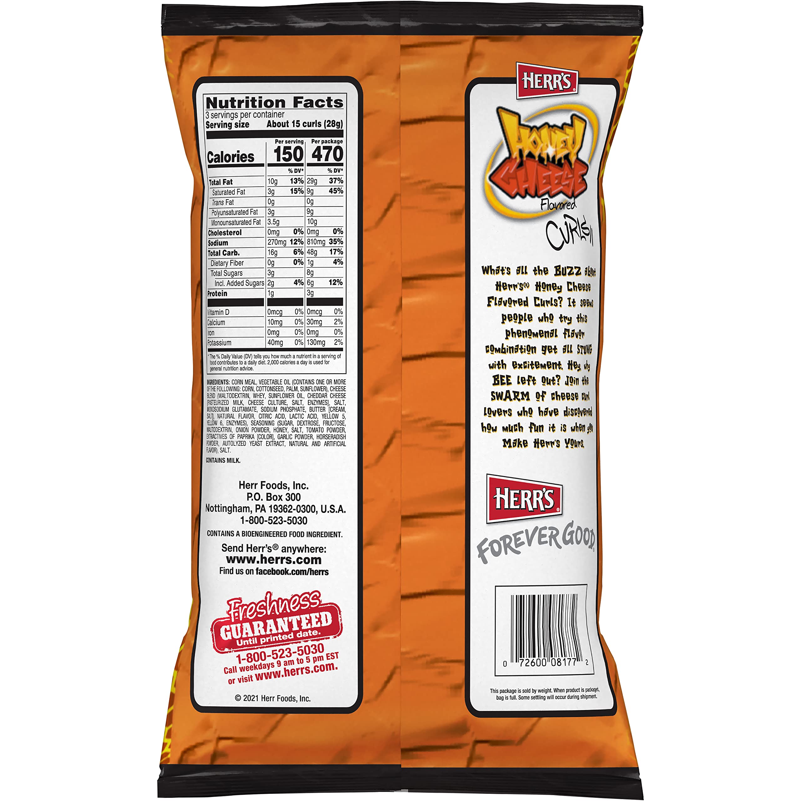 Herr's Gluten Free Honey Cheese Flavored Cheese Curls - 3oz Bags (20 Count) - Crunchy Snack for Parties, Movie Nights & On-the-Go