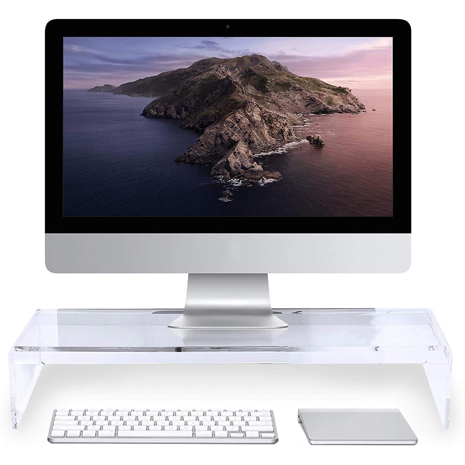 Anti-Cat Clear Acrylic Keyboard Cover for Laptop & Desktop - 20.7x7.9x3.9in Ergonomic Space-Saving Monitor Stand with Durable 0.4in Thick Design | Perfect for Home Office, Gaming Setup & Workspace Organization